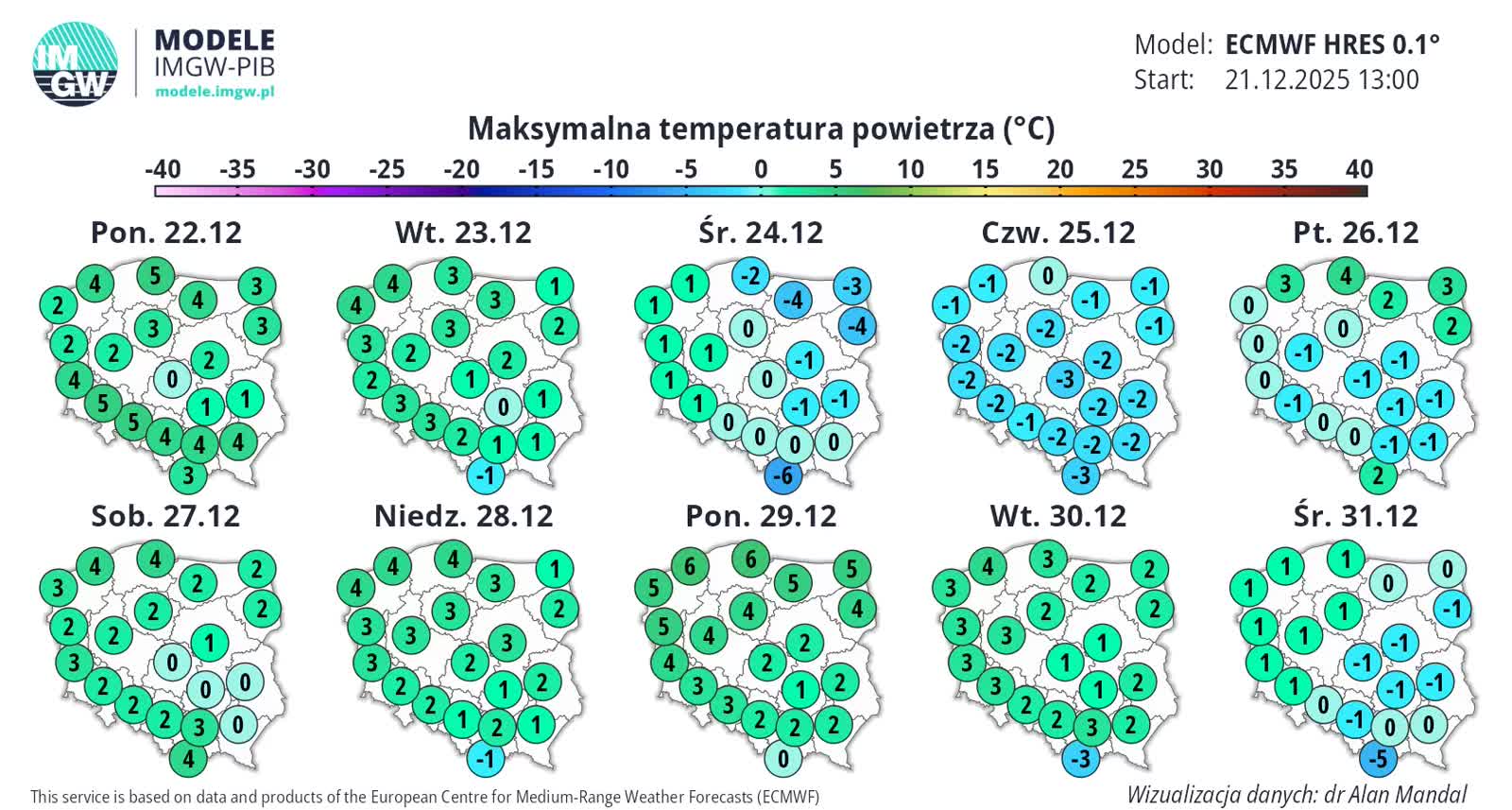 Pogoda przed świętami. Co zapowiadają synoptycy? A w Boże Narodzenie? 18 ECMWF_T2_MAX_1766340683.webp