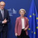 Niemiecki kanclerz Friedrich Merz i szefowa KE Ursula von der Leyen (PAP/EPA/OLIVIER MATTHYS)