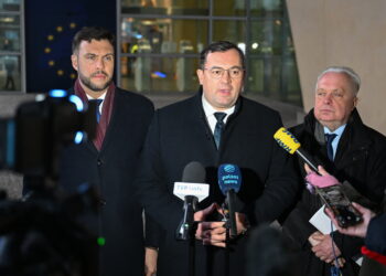 Bruksela. Konferencja ministra rolnictwa Stefana Krajewskiego i jego zastępców (PAP/Wiktor Dąbkowski)