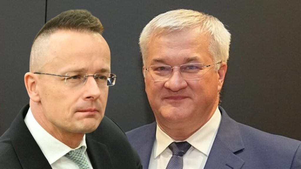 Minister spraw zagranicznych Węgier Peter Szijjarto (L) i szef ukraińskiej dyplomacji Andrii Sybiha (P). Fot. Kolaż zdjęć z Wikipedii