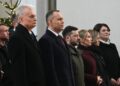 Prezydent RP Karol Nawrocki, pierwsza dama Marta Nawrocka, prezydent Republiki Litewskiej Gitanas Nauseda z małżonką Dianą Nausediene oraz prezydent Ukrainy Wołodymyr Zełenski z małżonką Ołeną Zełenską. Fot. PAP/Valdemar Doveiko