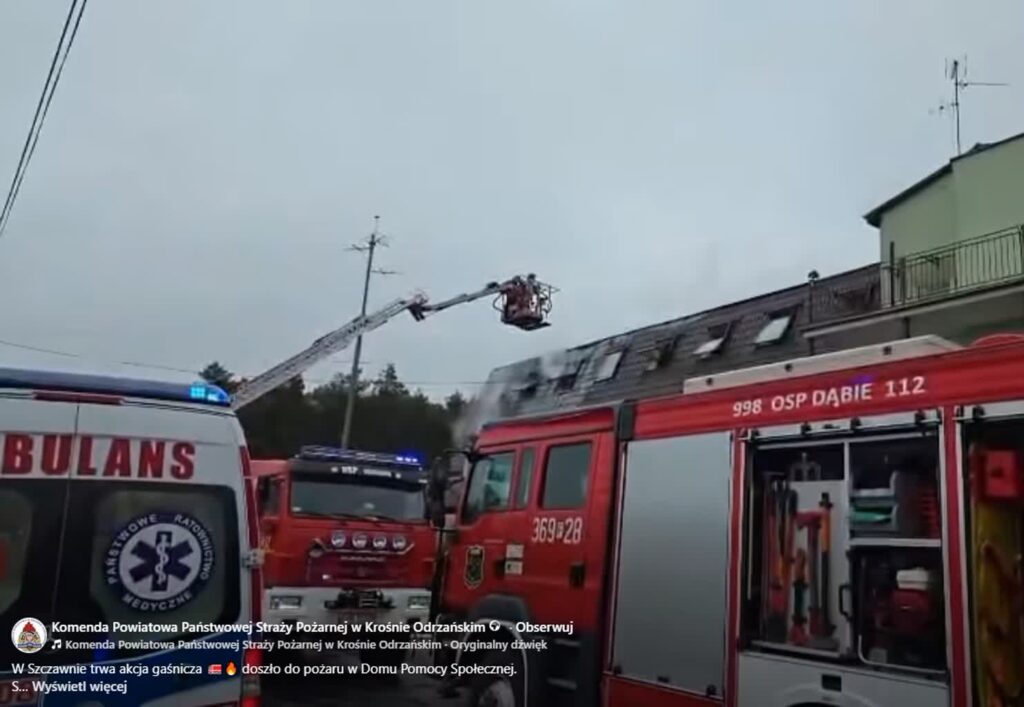 Pożar DPS w Szczawnie (fot. KP PSP Krosno Odrzańskie)