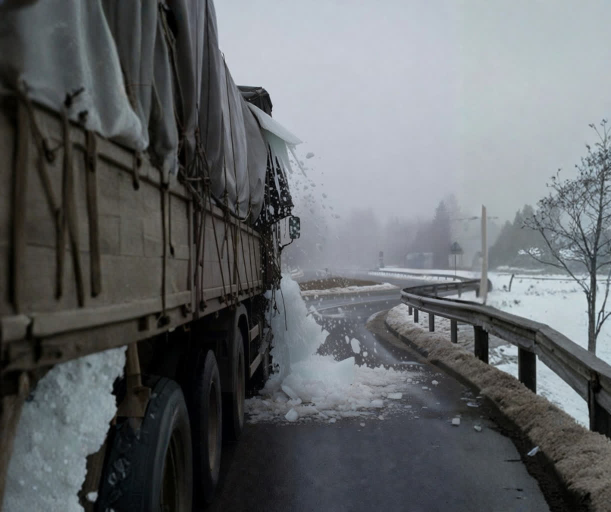 Lód na naczepach zagrożeniem dla innych!