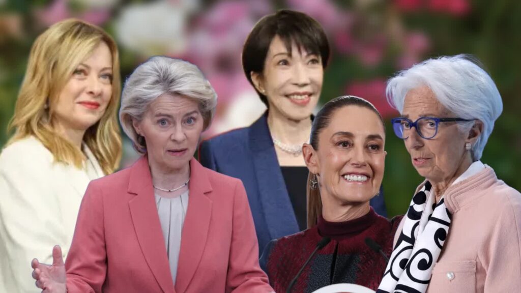 Georgia Meloni, Ursula von der Leyen, Sanae Takaichi, Claudia Sheinbaum i Christina Lagarde. Fot. Kolaż zdjęć PAP. Od lewej: