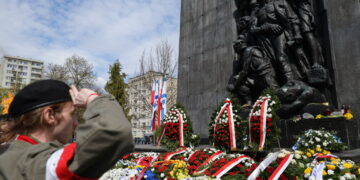 WARSZAWA 83. ROCZNICA POWSTANIA W GETCIE WARSZAWSKIM. Fot. PAP/Paweł Supernak