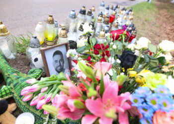 Kwiaty i znicze w miejscu śmiertelnego wypadku posła Łukasza Litewki Fot. PAP/PAP/Art Service