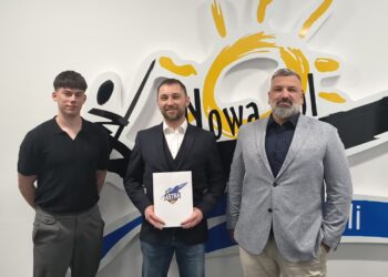 Zarząd Astry Nowa Sól: wiceprezes Jakub Czarnecki, prezes Grzegorz Boruszewski oraz wiceprezes Bartosz Witkowski (fot. Jakub Lesiński)