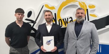 Zarząd Astry Nowa Sól: wiceprezes Jakub Czarnecki, prezes Grzegorz Boruszewski oraz wiceprezes Bartosz Witkowski (fot. Jakub Lesiński)