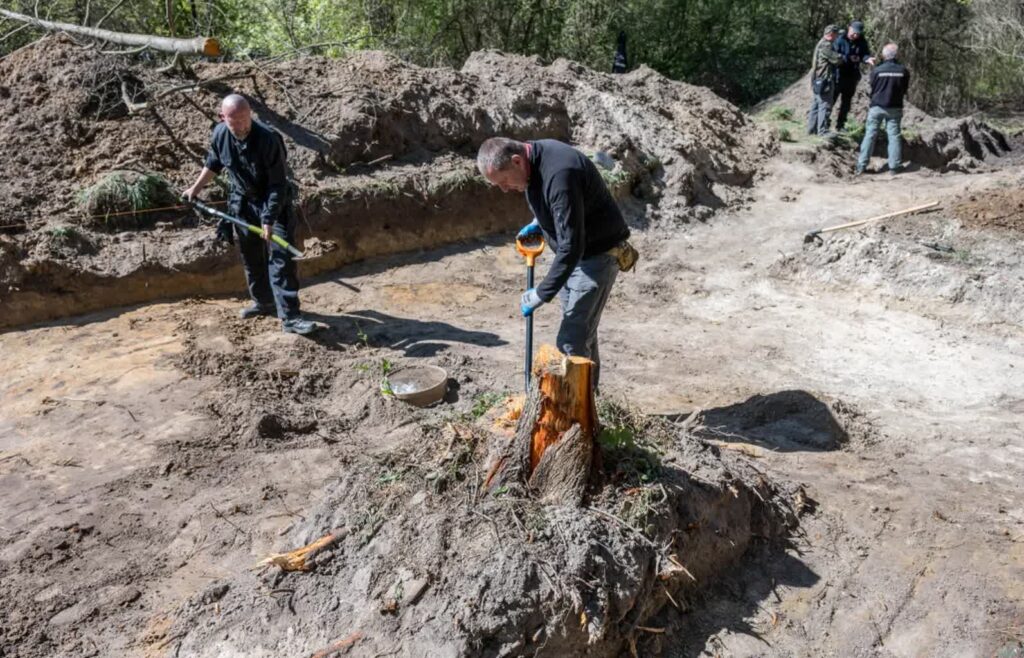 Prace poszukiwawcze na terenie Woli Ostrowieckiej na Wołyniu. Fot. PAP/Vladyslav Musiienko