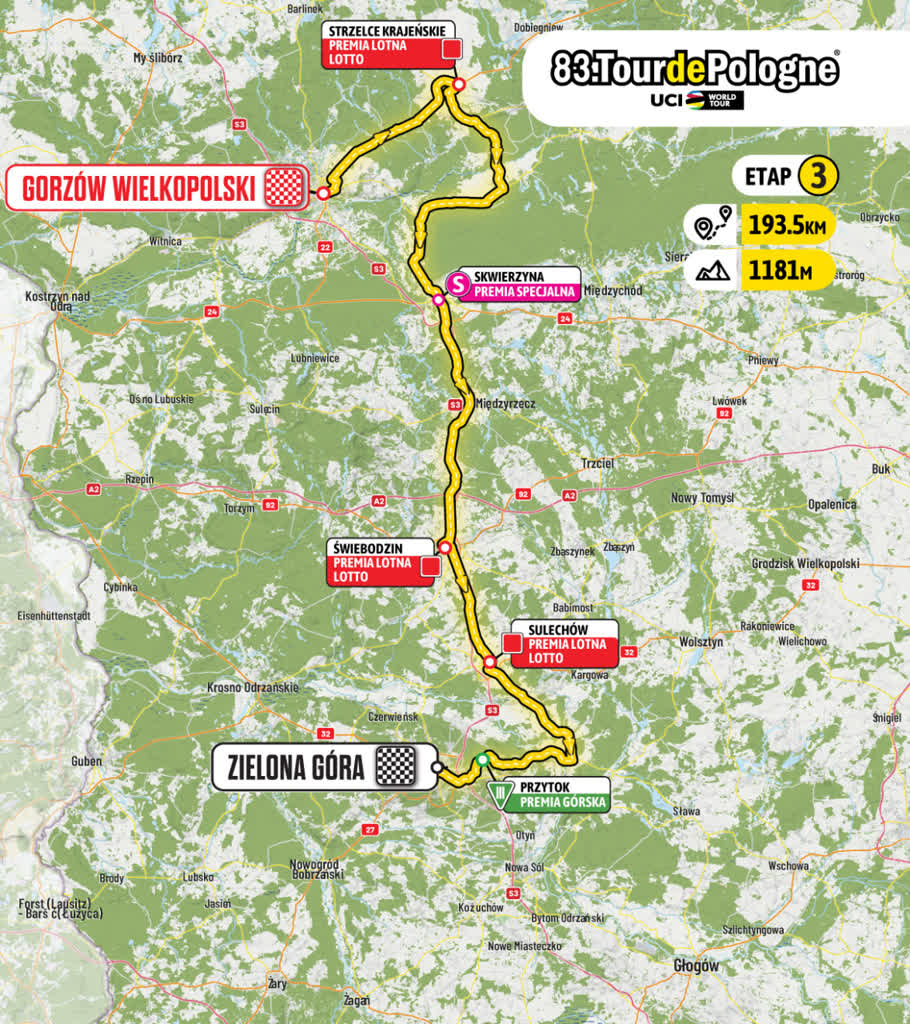 Tour de Pologne w Lubuskiem! Prawie 200 km zmagań, ponad 1000 m przewyższeń oraz pięć premii