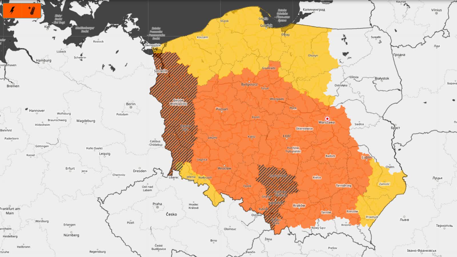 IMGW wydał alerty I i II stopnia przed upałem oraz przed burzami I stopnia w 15 województwach