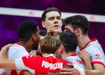 Wilfredo Leon Venero, Jakub Popiwczak, Bartłomiej Lemański i Kevin Sasak. Fot. PAP/Art Service