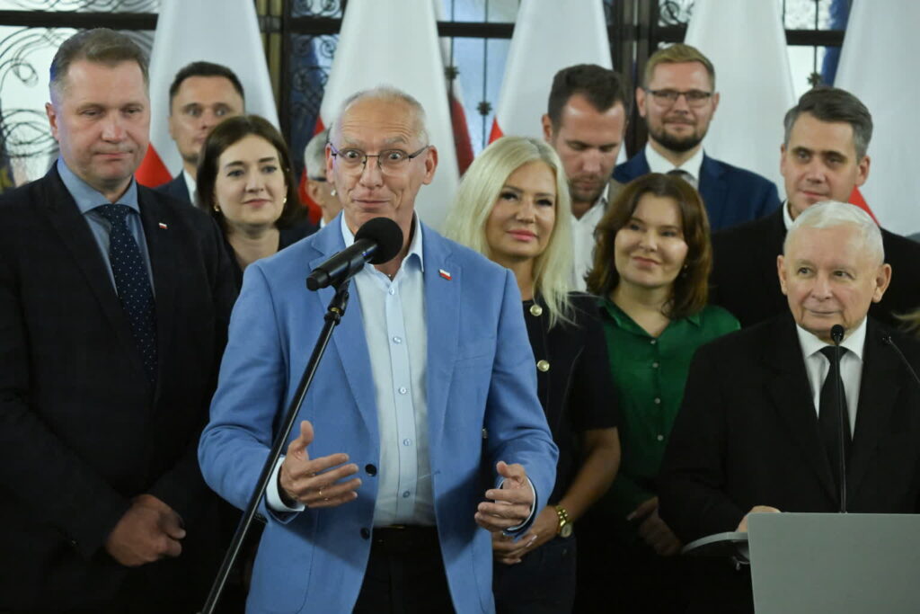 Jarosław Kaczyński, Przemysław Czarnek, Sławomir Skwarek. Fot. PAP/Piotr Nowak