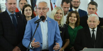 Jarosław Kaczyński, Przemysław Czarnek, Sławomir Skwarek. Fot. PAP/Piotr Nowak