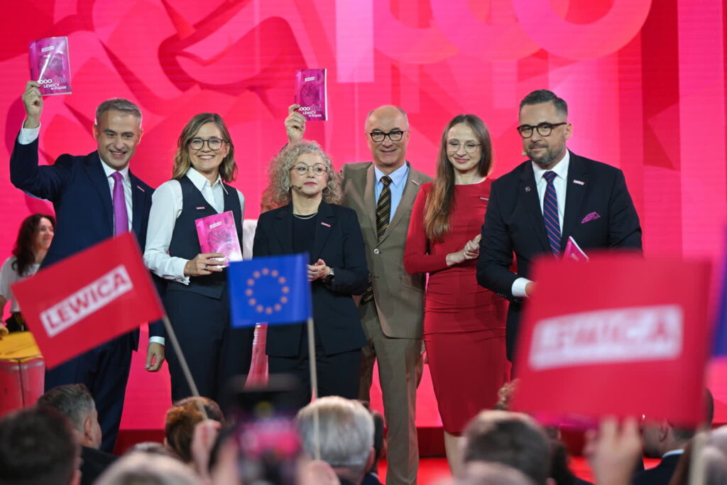 Krzysztof Gawkowski, Agnieszka Dziemianowicz-Bąk, Magdalena Biejat, Katarzyna Kotula, Włodzimierz Czarzasty, Marcin Kulasek. Fot. PAP/Marcin Obara