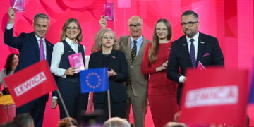 Krzysztof Gawkowski, Agnieszka Dziemianowicz-Bąk, Magdalena Biejat, Katarzyna Kotula, Włodzimierz Czarzasty, Marcin Kulasek. Fot. PAP/Marcin Obara