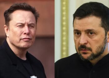 Elon Musk i Wołodymyr Zełenski. Fot. PAP/Viktor Kovalchuk/EPA/WILL OLIVER