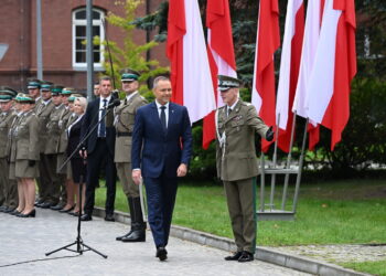 Prezydent RP Karol Nawrocki podczas wizyty w Wyższej Szkole Straży Granicznej w Koszalinie. Fot. PAP/Piotr Kowala
