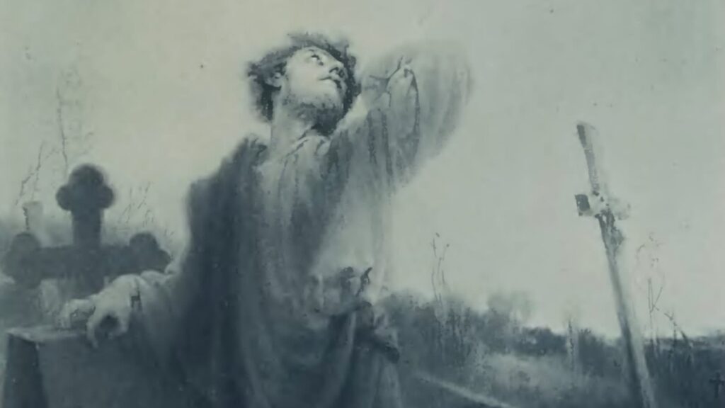 Upiór (Gustaw) wychodzący z grobu, ilustracja do Dziadów (część II / IV) Adama Mickiewicza. Fot. Czesław Borys Jankowski