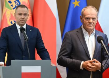 Karol Nawrocki (L) i Donald Tusk (P). Fot. PAP/Radek Pietruszka/Radek Pietruszka